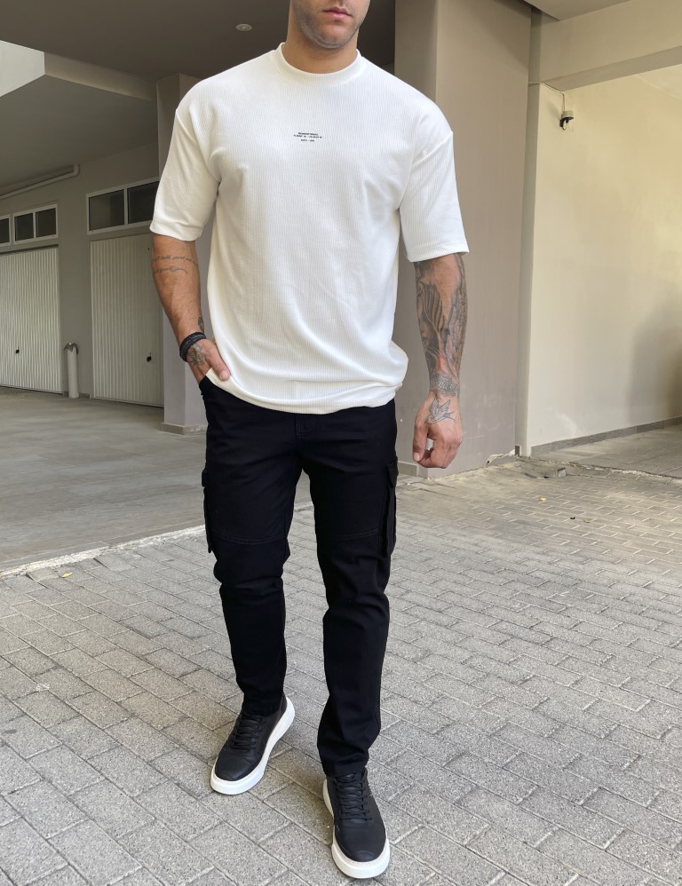 Ανδρικό cargo μαύρο παντελόνι υφασμάτινο ίσιο BC37912 φωτογραφία